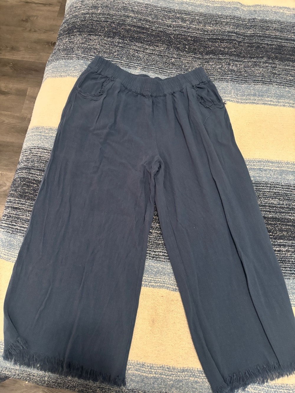Umgee Blue Frayed Pocket Wide Leg Pants